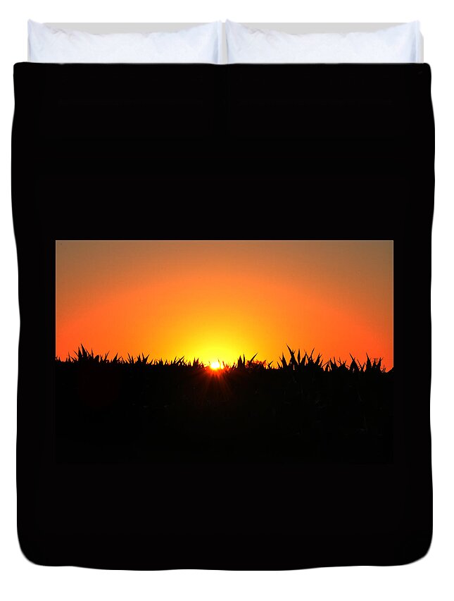 Sunrise Duvet Cover featuring the photograph Sunrise Over Corn Field by Bill Cannon