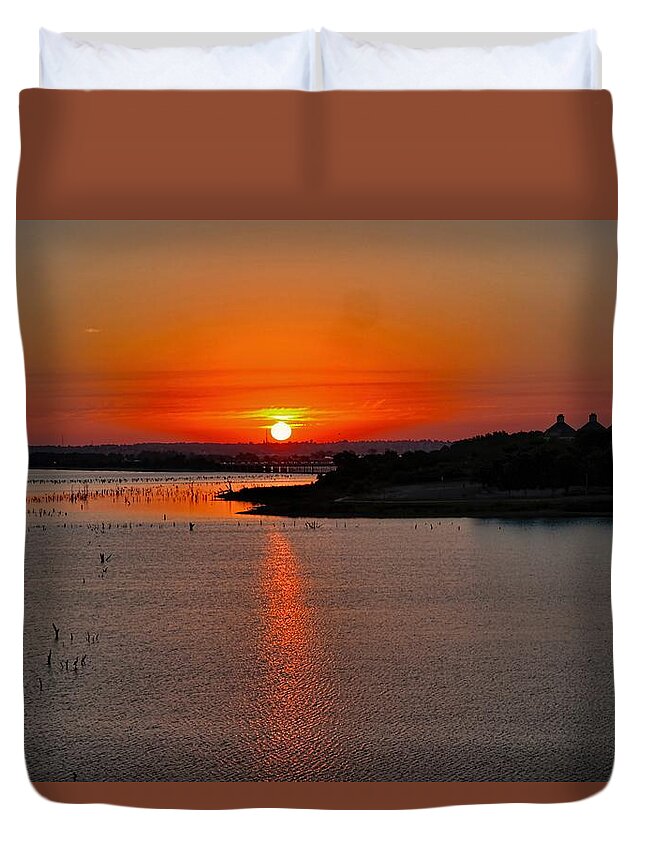 Landscape Duvet Cover featuring the photograph Sunrise over Lake Ray Hubbard by Diana Mary Sharpton