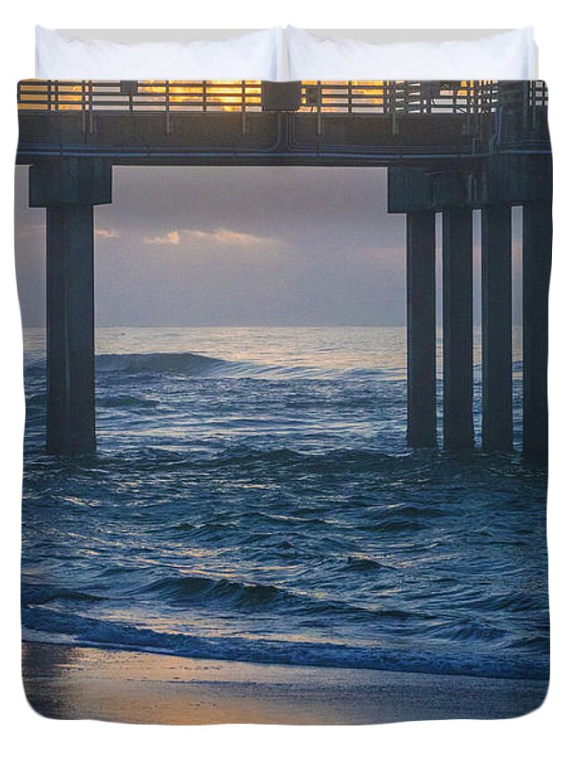 Alabama Duvet Cover featuring the photograph Sunrise over the Pier by John McGraw