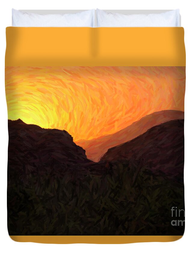 Sunrise Duvet Cover featuring the digital art Sunrise over Zion by Diane Diederich