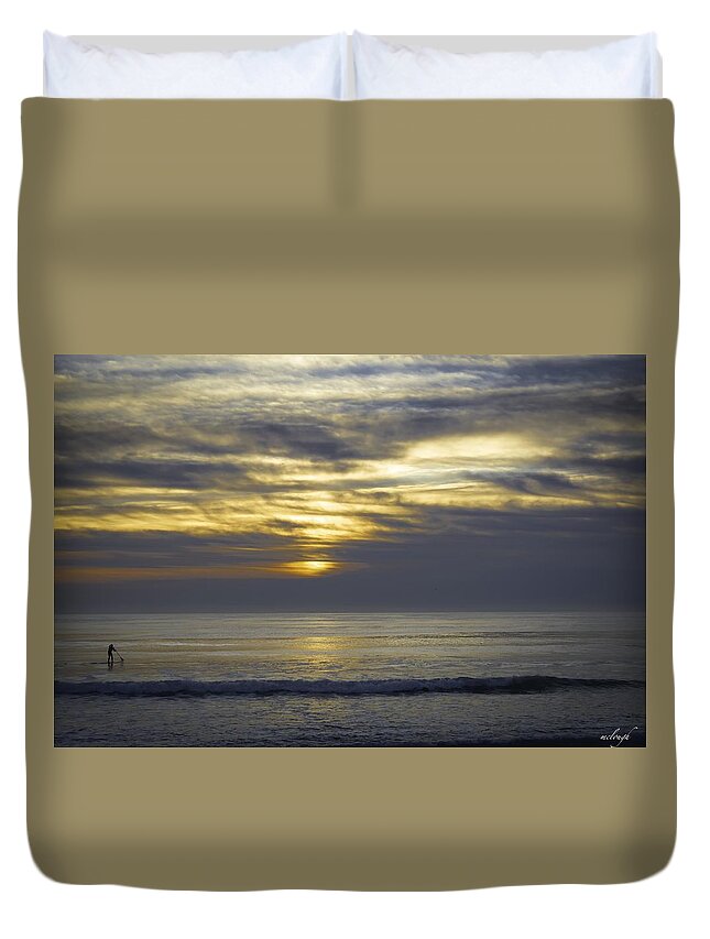 Sunrise Duvet Cover featuring the photograph Sunrise Paddler by Mary Clough