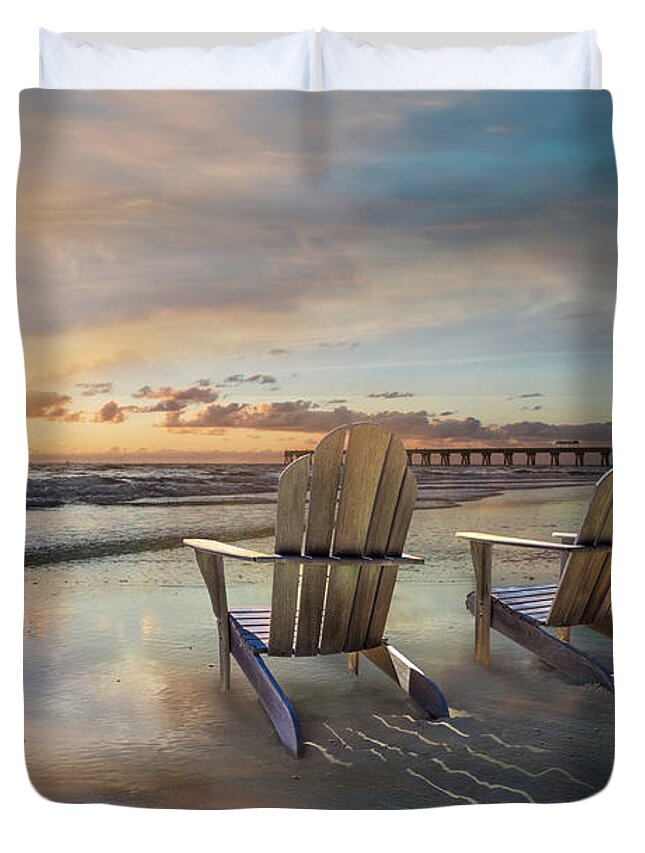 Boats Duvet Cover featuring the photograph Sunrise Romance by Debra and Dave Vanderlaan