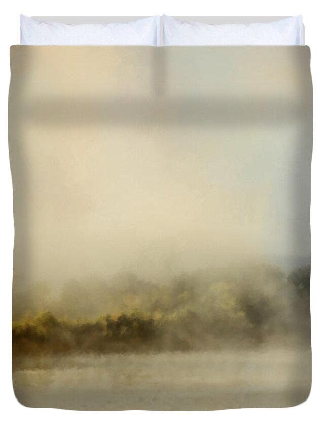 Jai Johnson Duvet Cover featuring the painting Sunrise Through The Fog by Jai Johnson