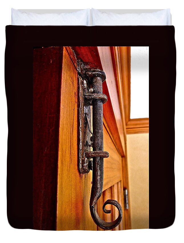 Photograph Of Hardware Duvet Cover featuring the photograph Sunroom Hardware by Gwyn Newcombe