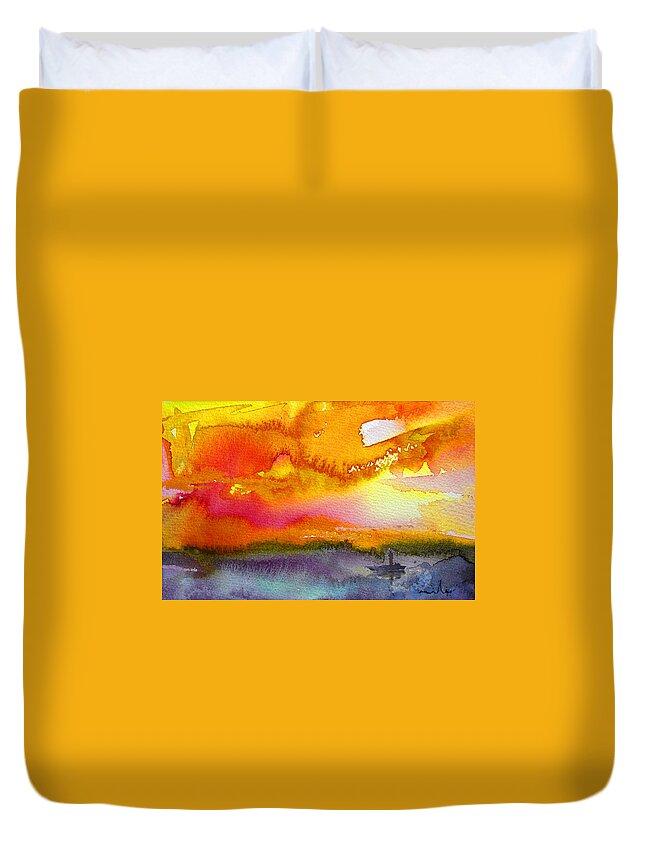 Watercolour Duvet Cover featuring the painting Sunset 02 by Miki De Goodaboom