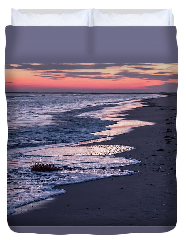 Terry D Photography Duvet Cover featuring the photograph Sunset and Sea Foam Holgate NJ 2017 by Terry DeLuco