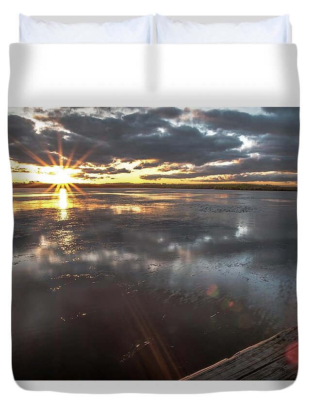 Sunset Duvet Cover featuring the photograph Sunset at Back Bay 3 by Larkin's Balcony Photography