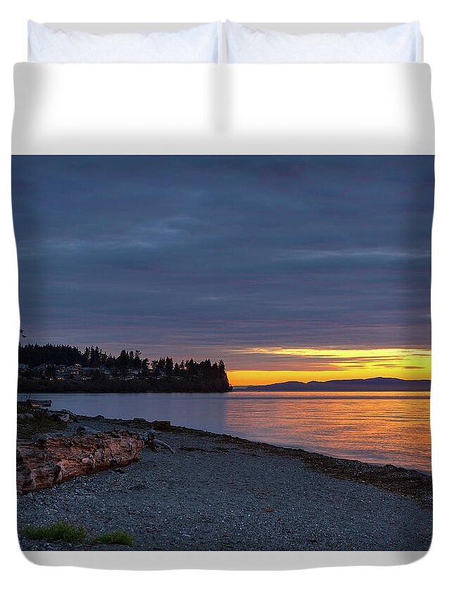 Sunset Duvet Cover featuring the photograph Sunset at Birch Bay State Park by David Gn
