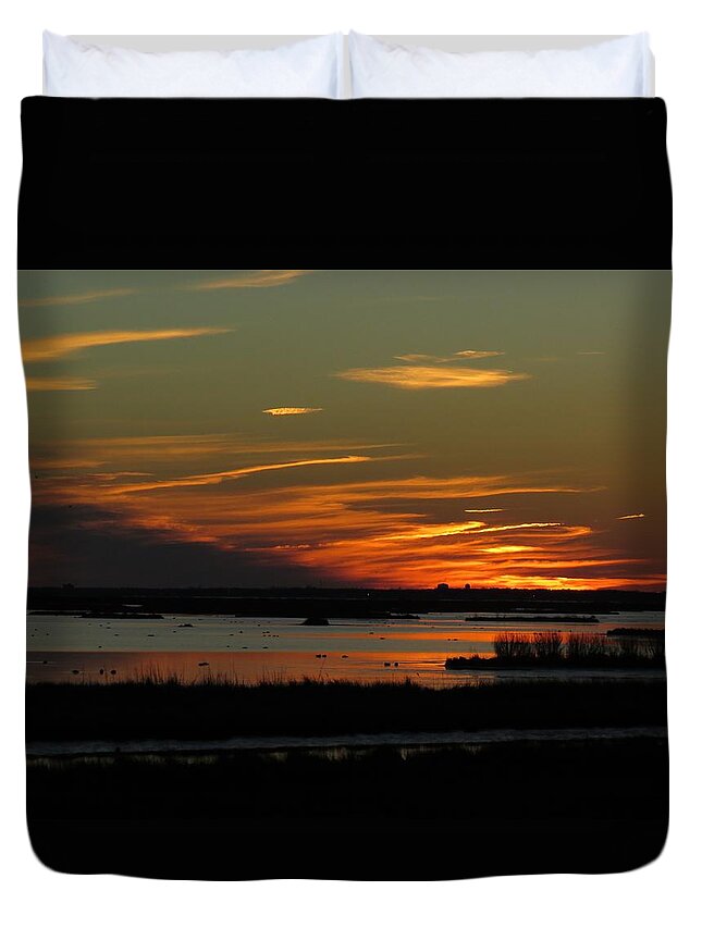 Sunset Duvet Cover featuring the photograph Sunset at Forsythe Reserve by Melinda Saminski