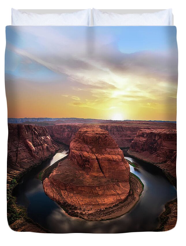 Canyon Duvet Cover featuring the photograph Sunset at Horseshoe Bend by Larry Marshall