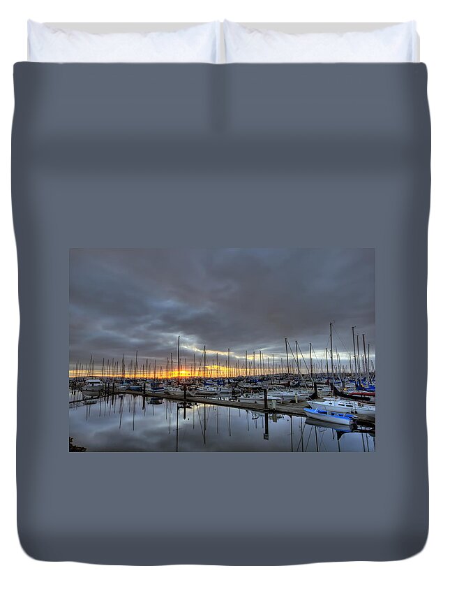 Hdr Duvet Cover featuring the photograph Sunset at Port Gardner by Brad Granger