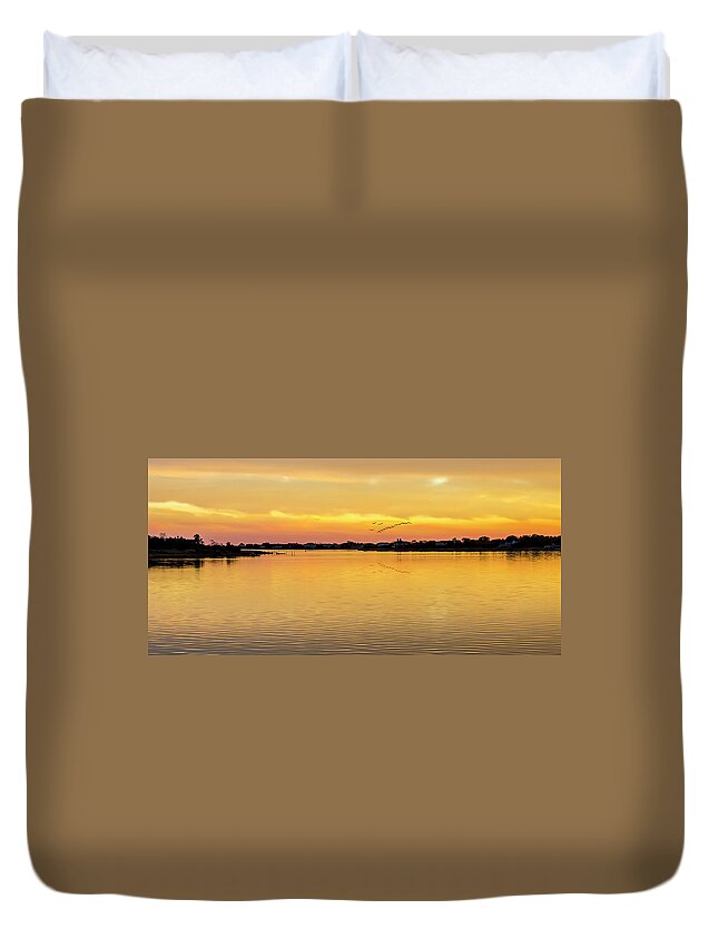 Sunset Duvet Cover featuring the photograph Sunset At Quogue Long Island by Cathy Kovarik