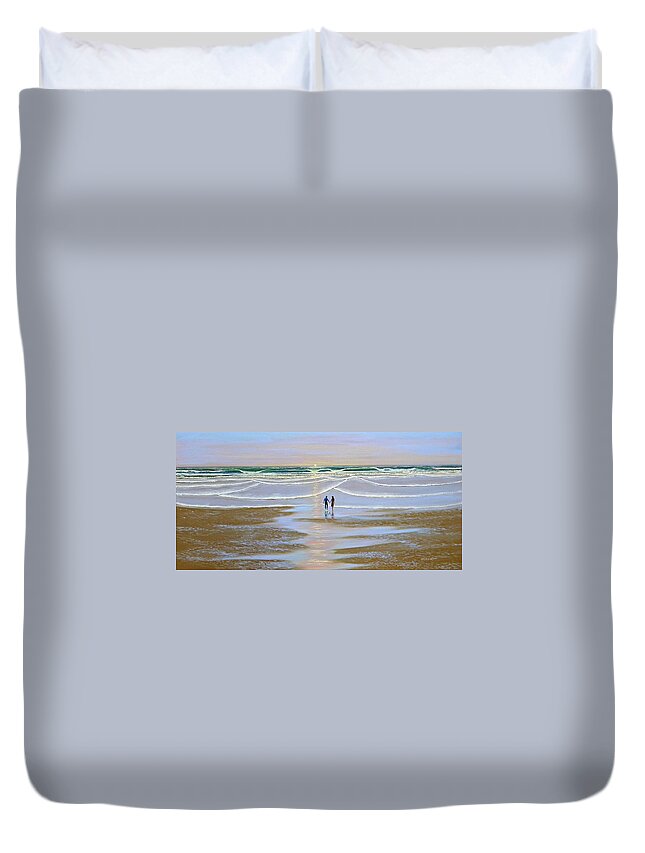 Beach Duvet Cover featuring the painting Sunset At The Beach by Frank Wilson