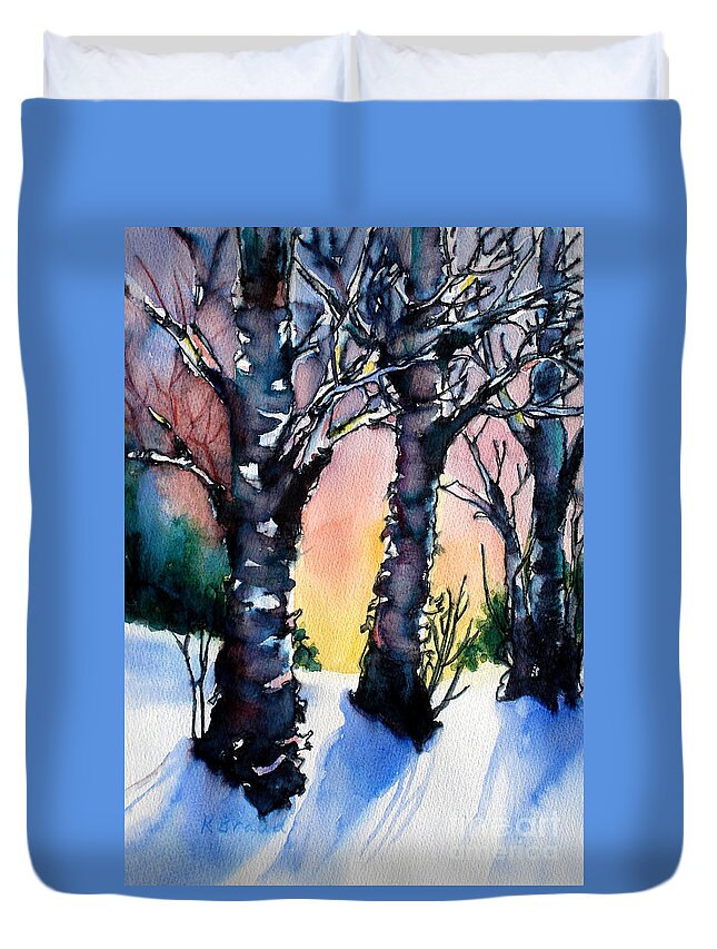 Paintings Duvet Cover featuring the painting Sunset Birches on the Rise by Kathy Braud