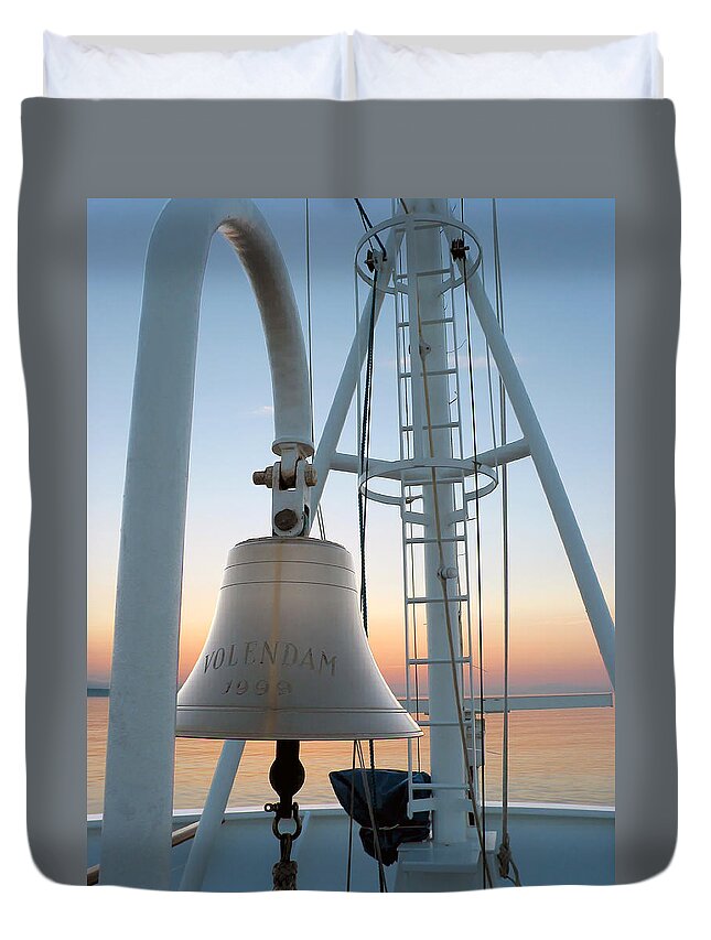 Ship Duvet Cover featuring the photograph Sunset Bow by Neil Shapiro