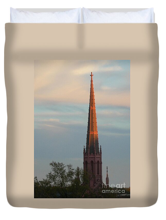 Scenic Tours Duvet Cover featuring the photograph Sunset Church by Skip Willits