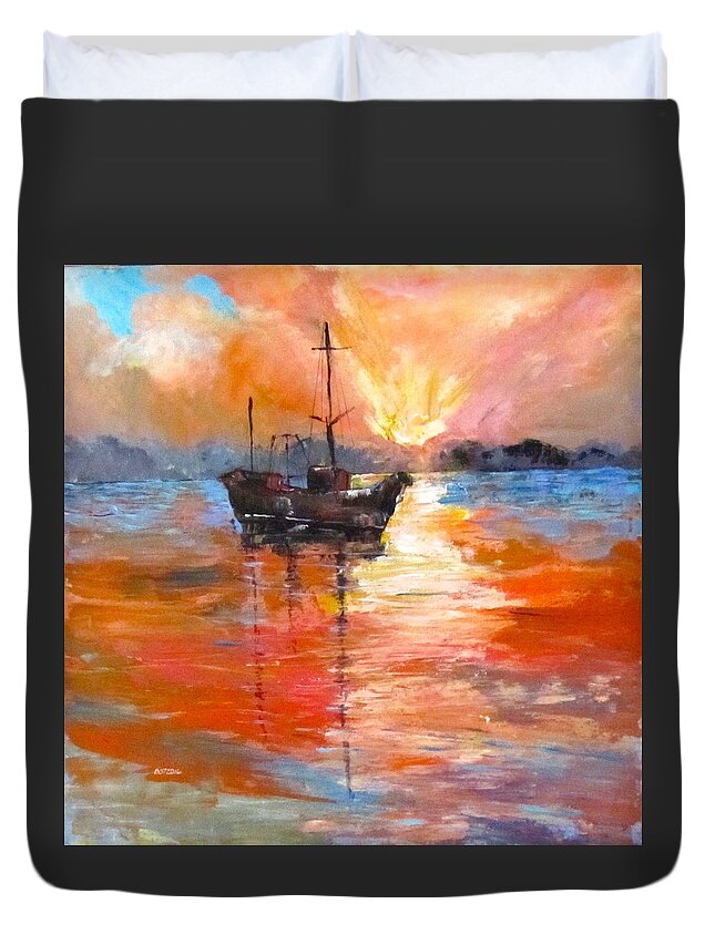 Sunset Duvet Cover featuring the painting Sunset Down Under by Barbara O'Toole