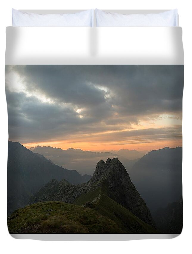Mountain Duvet Cover featuring the photograph Sunset from the top of the mountain by Nicola Aristolao