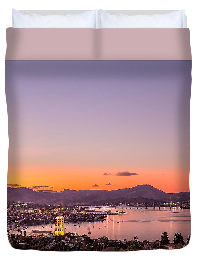Sunset Duvet Cover featuring the photograph Sunset Hobart May 2015 by Tim Lake