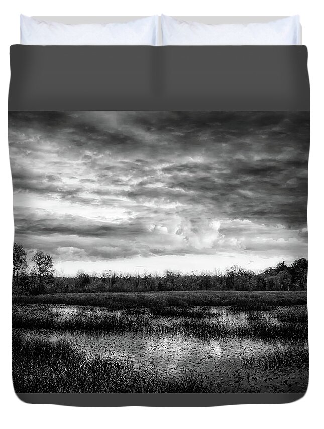 Black And White Duvet Cover featuring the digital art Sunset in Black in White by Lilia S