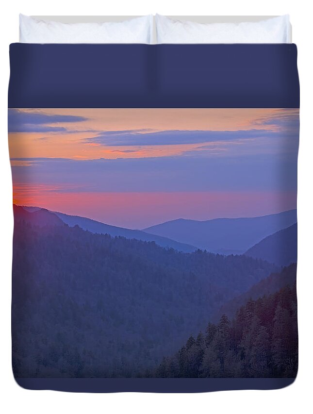 Sunset Duvet Cover featuring the photograph Sunset in Great Smoky Mountain National Park Tennessee by Brendan Reals