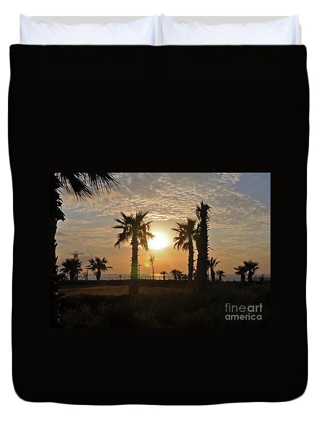 Sunset Duvet Cover featuring the photograph Sunset In Netanya 3 by Lydia Holly