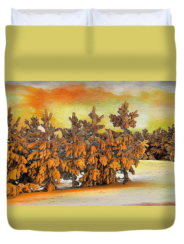 Sunset Duvet Cover featuring the photograph Sunset in Winter by Andrea Kollo