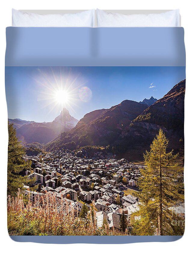 Europe Duvet Cover featuring the photograph Sunset in Zermatt by Werner Dieterich