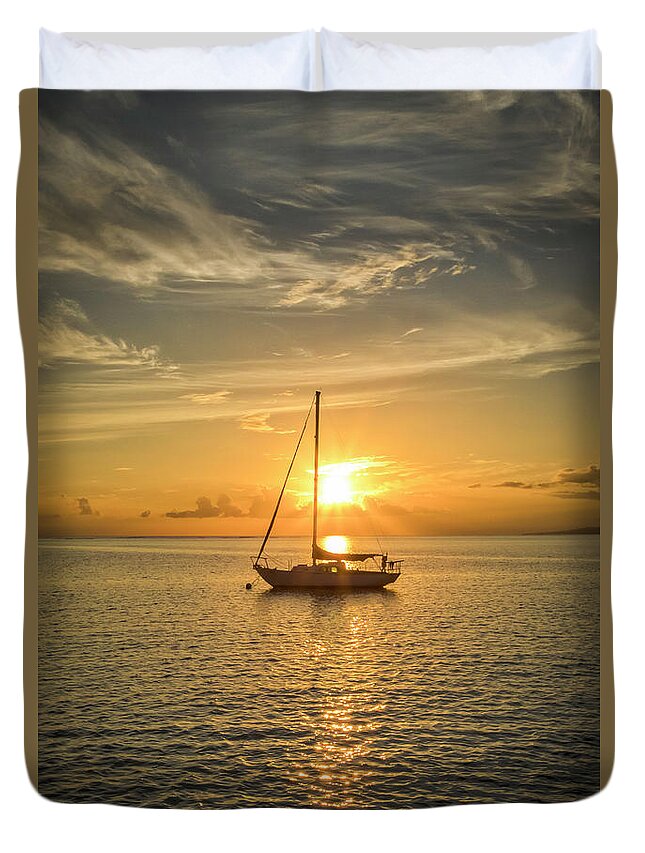 Sunset Molokai Duvet Cover featuring the photograph Sunset Molokai by Mitch Shindelbower
