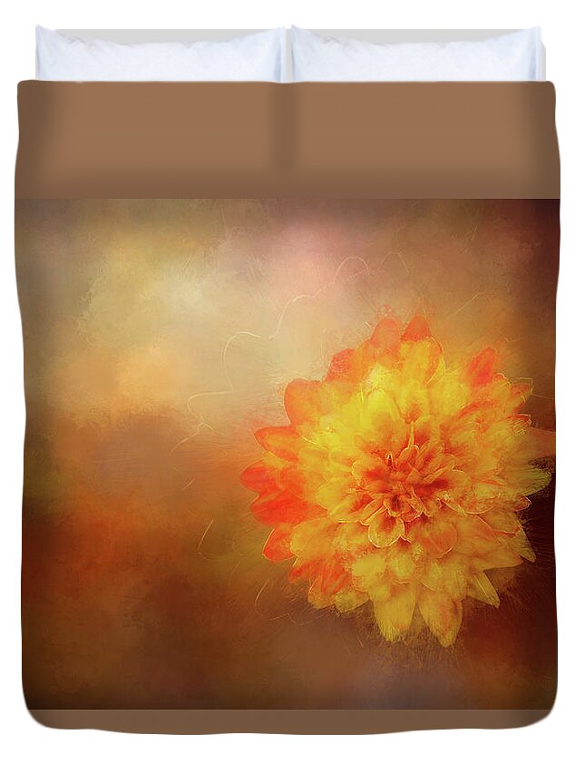Chrysanthemum Duvet Cover featuring the digital art Sunset Mum by Terry Davis