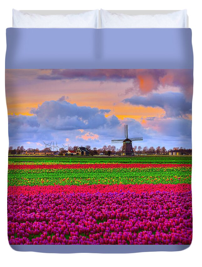 Windmill Duvet Cover featuring the photograph Sunset Of Colors by Midori Chan