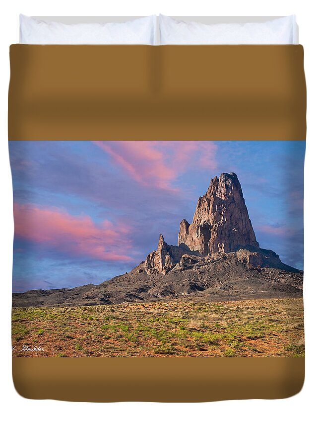 Arid Climate Duvet Cover featuring the photograph Sunset on Agathla Peak by Jeff Goulden