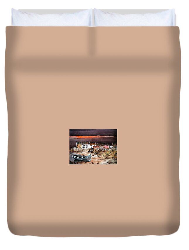  Duvet Cover featuring the painting Sunset on Barna, Galway by Val Byrne