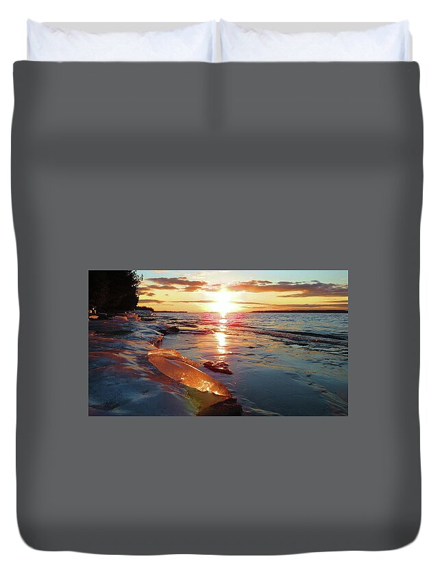 Thousand Islands Duvet Cover featuring the photograph Sunset on Ice by Dennis McCarthy