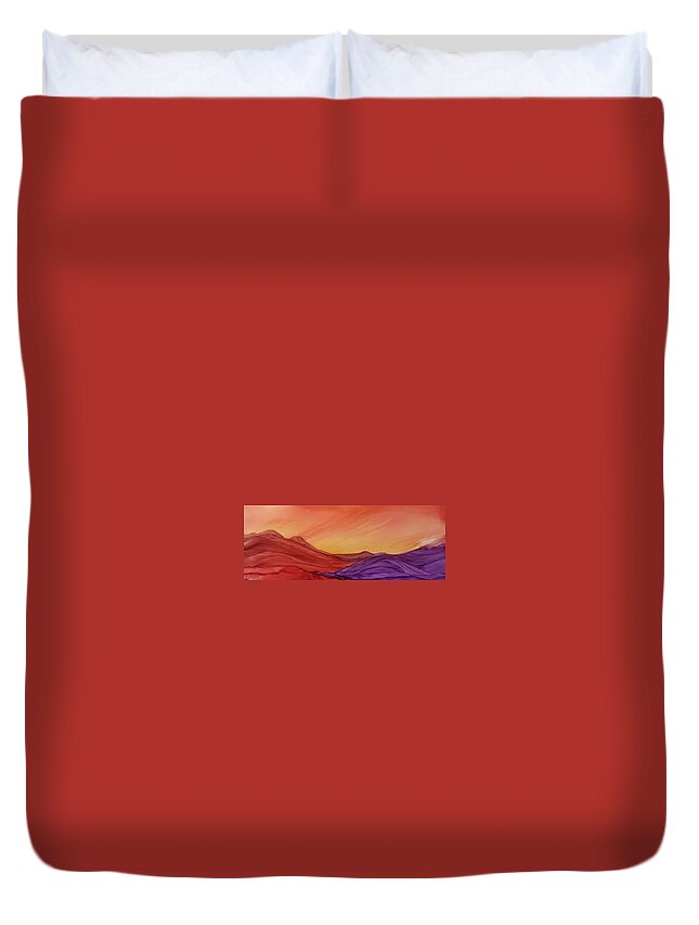 Alcohol Ink Prints Duvet Cover featuring the painting Sunset on Red and Purple Hills by Betsy Carlson Cross