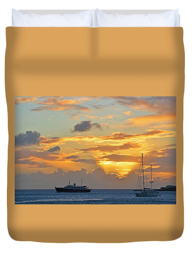 Simpson Bay Duvet Cover featuring the photograph Sunset on Simpson Bay Saint Martin Caribbean by Toby McGuire