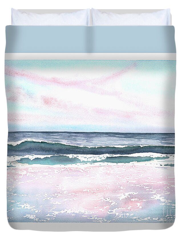 Sunset Duvet Cover featuring the painting Sunset on the Beach by Hilda Wagner