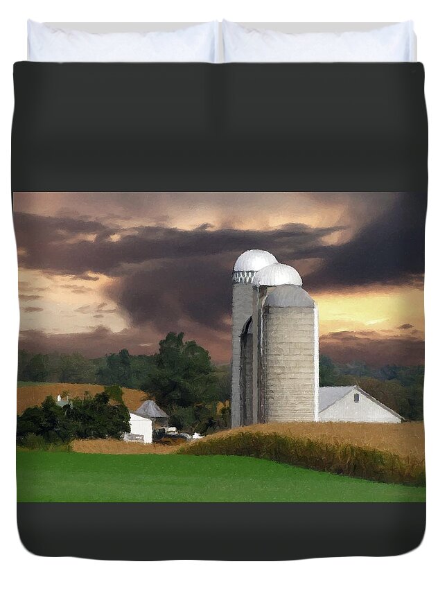 Farm Duvet Cover featuring the photograph Sunset On The Farm by David Dehner
