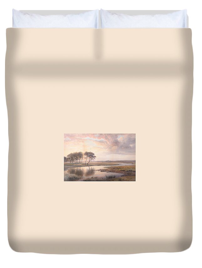 Henry Albert Hartland (1840-1893) Sunset On The Shannon Duvet Cover featuring the painting Sunset on The Shannon by Henry Albert
