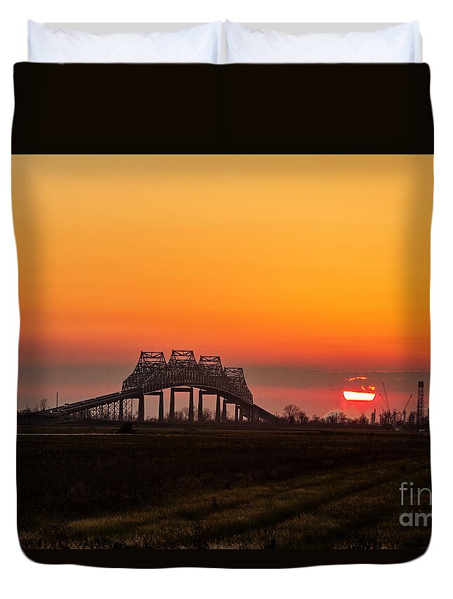 Sunset Duvet Cover featuring the photograph Sunset on the Sunshine Bridge by Scott Pellegrin