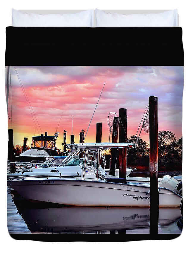 Boats Duvet Cover featuring the photograph Sunset on the Water by Daniel Carvalho