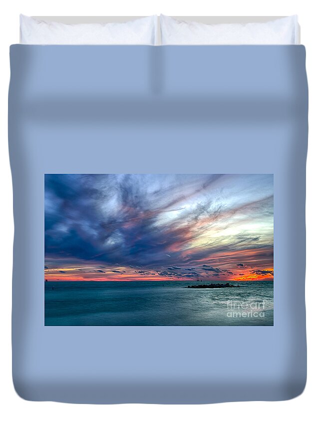 Reflection Duvet Cover featuring the photograph  Sunset on Troubled Waters by Bill Frische