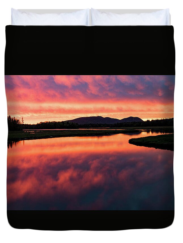 Sunset Duvet Cover featuring the photograph Sunset over Acadia National Park by Holly Ross