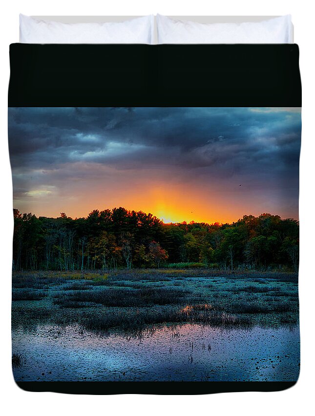 Sunset Duvet Cover featuring the photograph Sunset over Ipswich River by Lilia D