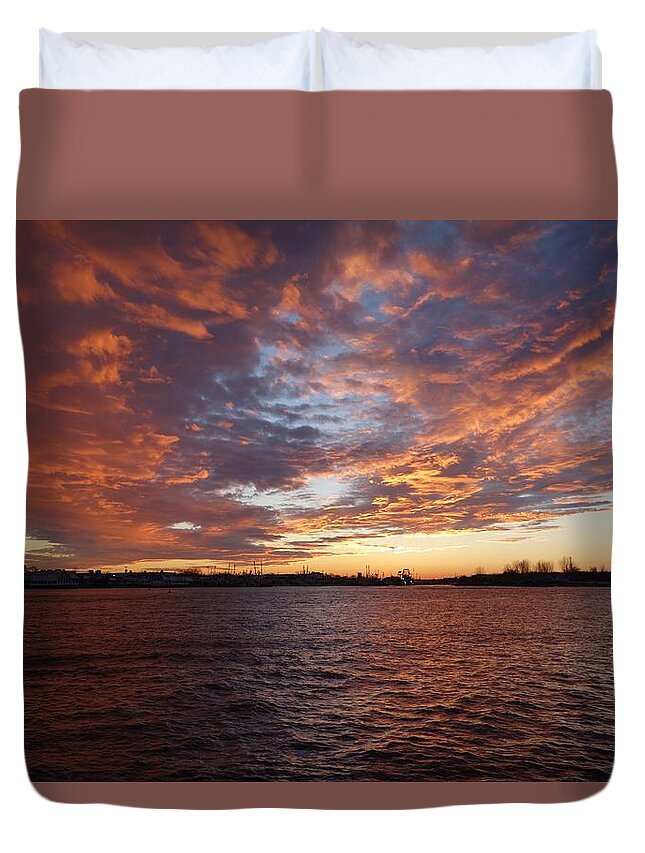 Sunsets Duvet Cover featuring the photograph Sunset over Manasquan Inlet by Melinda Saminski