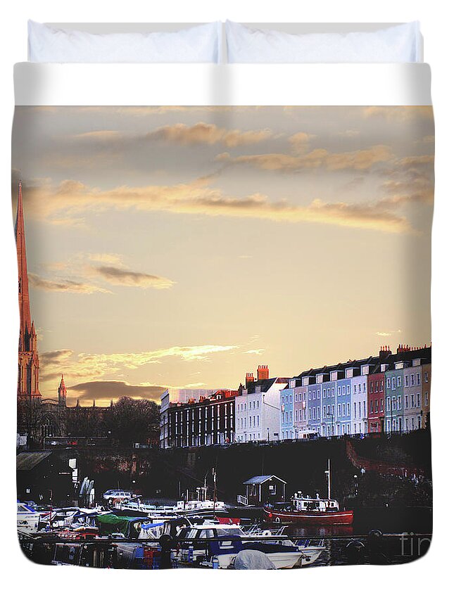 Bristol Duvet Cover featuring the photograph Sunset Over St Mary Redcliffe Bristol by Terri Waters