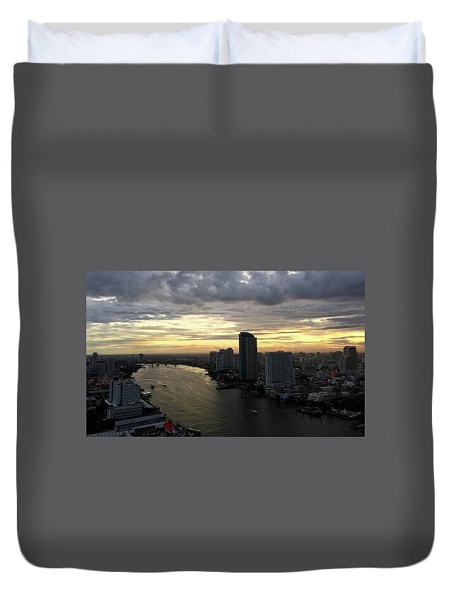 Bangkok Duvet Cover featuring the photograph Sunset Over the Chao Praya River, Bangkok by Richard Bryce and Family