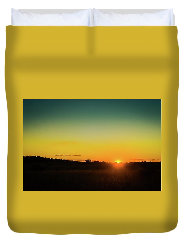 Landscape Duvet Cover featuring the photograph Sunset over the Prairie by Scott Norris