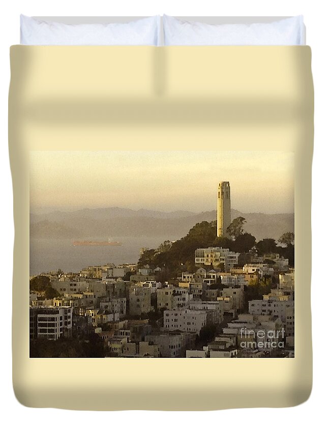 San Francisco Duvet Cover featuring the photograph Sunset Over the Water by Joyce Creswell