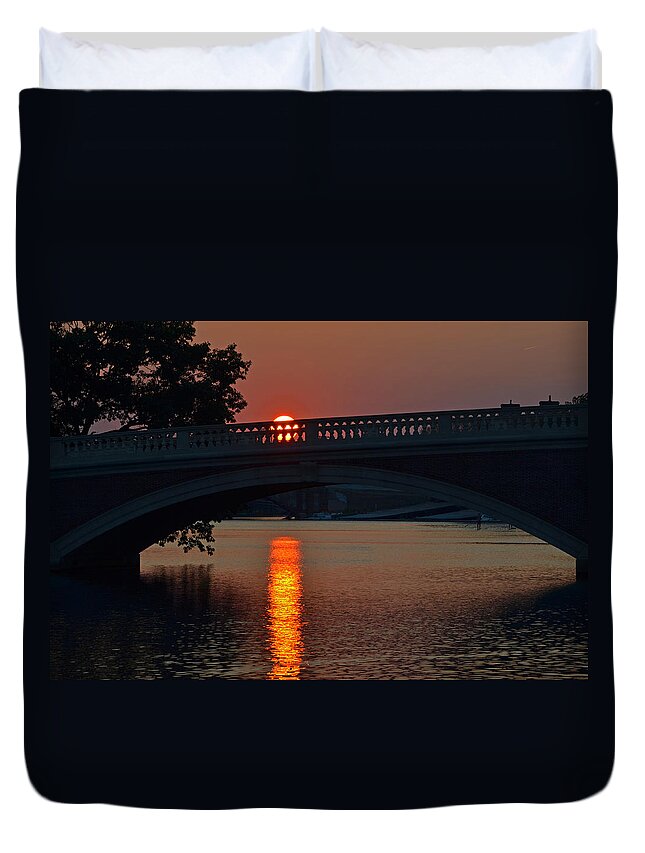Cambridge Duvet Cover featuring the photograph Sunset over the Weeks Bridge Harvard Square by Toby McGuire